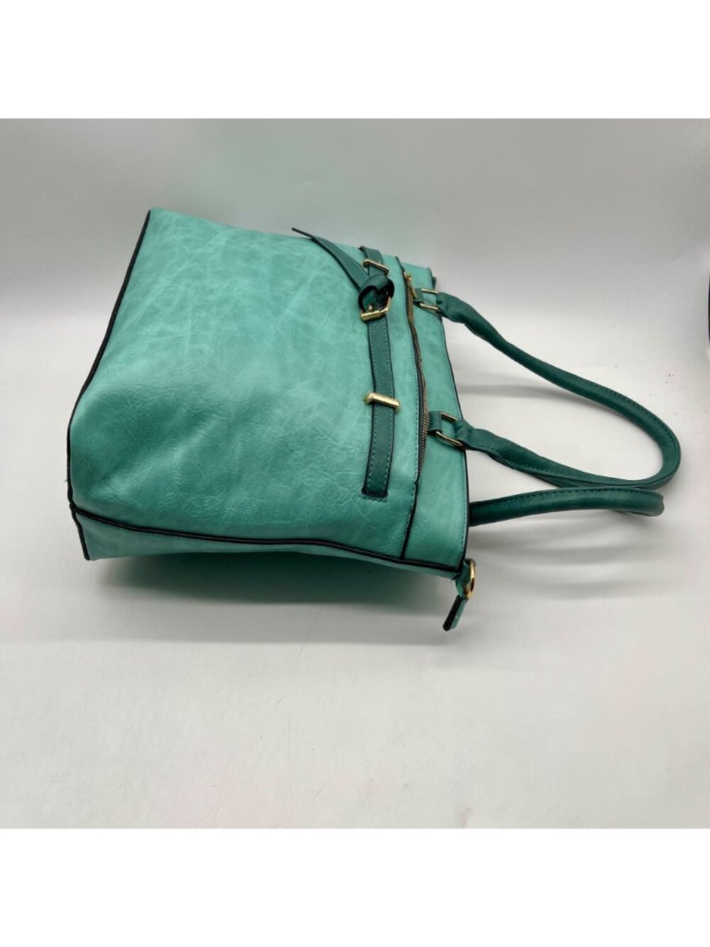 Aqua Blue Faux Leather Satchel Bag - Picture 4 of 11
